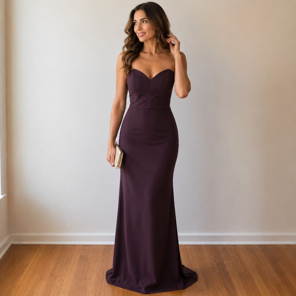 Title:MISSACC Red Burgundy Formal Gown Approx Size 8-10 Strapless Sweetheart NWT